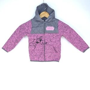STAR WARS Baby Yoda Full Zip Jacket Girls 4T Hooded Pink Gray Grogu Quilted 2022